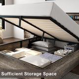 AMERLIFE King Size Lift Up Storage Bed Frame, Wooden Platform Bed Frame with Lifting Storage & Charging Station, No Spring Box Needed/Noise Free, Rustic Grey AMERLIFE