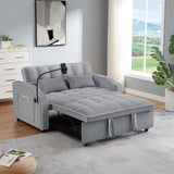 JEEOEHY 3 in 1 Convertible Sleeper Sofa Bed,Velvet Pull Out Couch Bed w USB&Type C Port,Comfy Futon Loveseat w Adjustable Backrest&Phone Stand&Cup Holder for Living Room Apartment Small Space(Grey) JEEOHEY