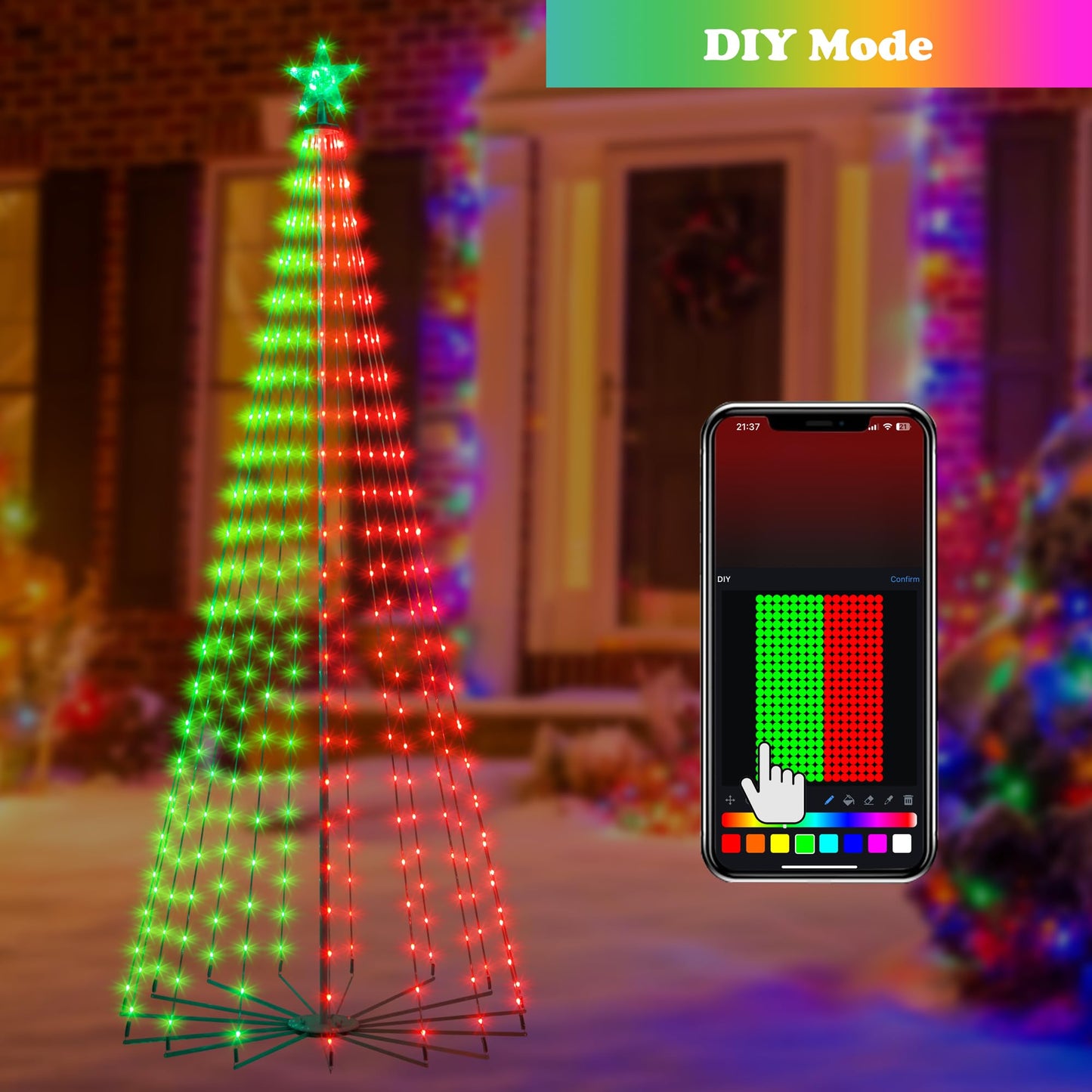 Holaurora 8FT Lighted Outdoor Christmas Tree, 340 LED Smart Cone Tree, Music Sync RGB Fairy Lights, LED Light Show, APP and Remote Control, Timer Function, Perfect for Outdoor Christmas Decorations