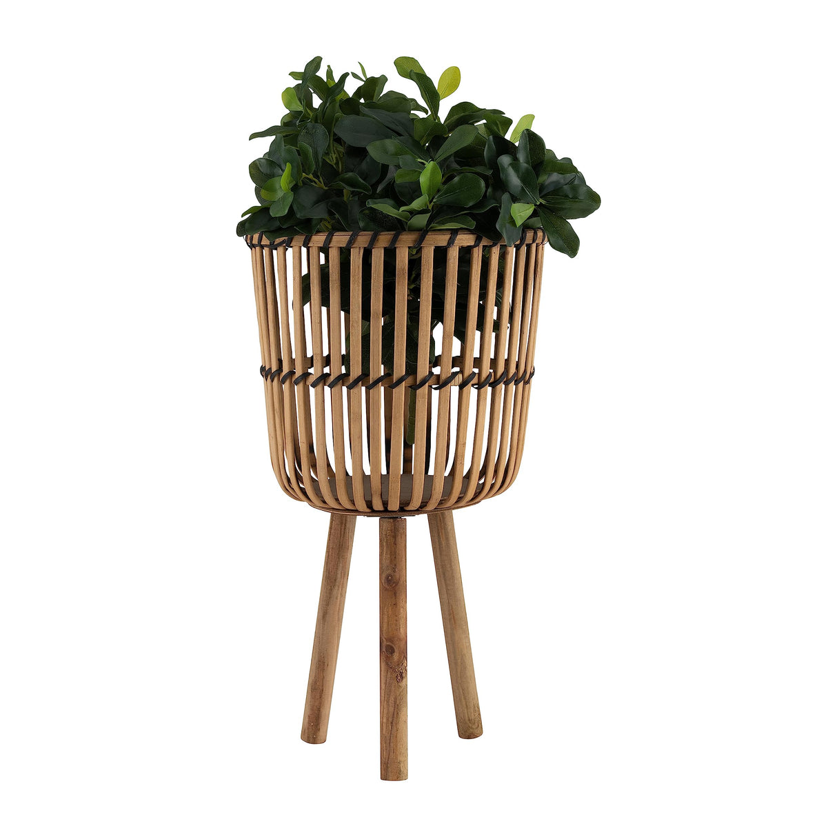 Sagebrook Home Set of 3 Bamboo Wood Planters on Stands, Indoor Outdoor, Natural, Tri-Footed Wicker Bamboo Planters Baskets for Garden, Patio, Entryway, or Living Room, Plant Stand Outdoor Tall Plants Sagebrook Home
