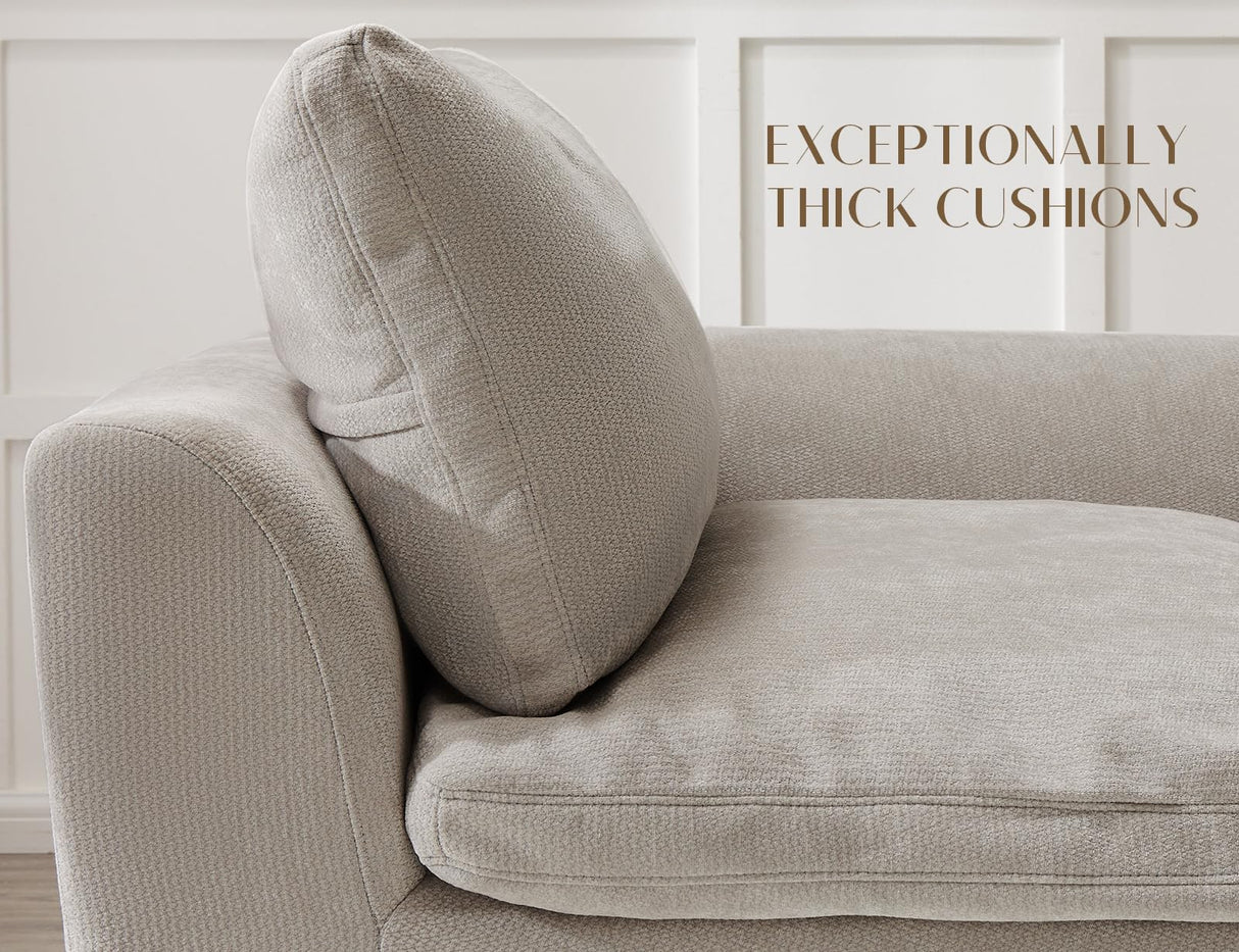 ohllob 110" Cloud Sectional Couches for Living Room, Boneless L-Shape Couch with Ottoman, 3 Seater Modular Sectional Sofa, Light Grey ohllob