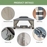 12' x 16' Hardtop Gazebo,Outdoor Galvanized Steel Metal Double Roof Gazebo with Curtains and Netting for Patios, Gardens, Lawns,Khaki Kullavik