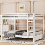 Queen Over Queen Bunk Bed with Ladders Solid Wood Bunk Beds with Guardrails Kids Bunk Bed Frame for Kids, Boys, Girls, No Spring Box Need, Pearly White Bellemave