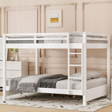 Queen Over Queen Bunk Bed with Ladders Solid Wood Bunk Beds with Guardrails Kids Bunk Bed Frame for Kids, Boys, Girls, No Spring Box Need, Pearly White Bellemave
