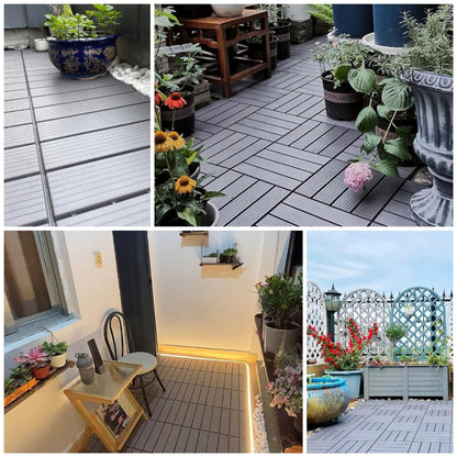 Interlocking Deck Tiles, 12 PCS 12” x 12” Patio Tiles Waterproof Plastic Outdoor Flooring Covering All Weather for Walkway Front Porch Poolside Balcony Backyard, Gray