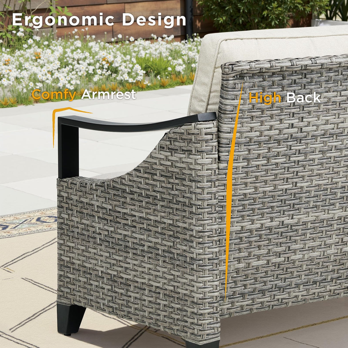 10 Piece Outdoor Patio Furniture Set-All Weather Outdoor Conversation Sets Sectional Sofa with Wicker Swivel Rocker Patio Chairs, Thick Cushions Ottomans for Porch Balcony Patio Deck Grey/Beige PLANNTONNEO