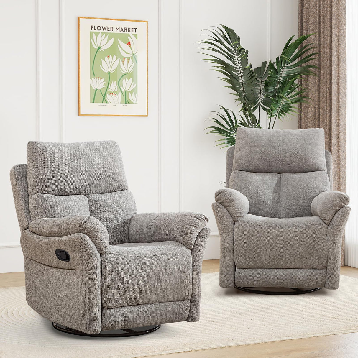 ANJ Manual Fabric Recliner Chair Set of 2, Swivel Rocker Glider, Silver ANJ