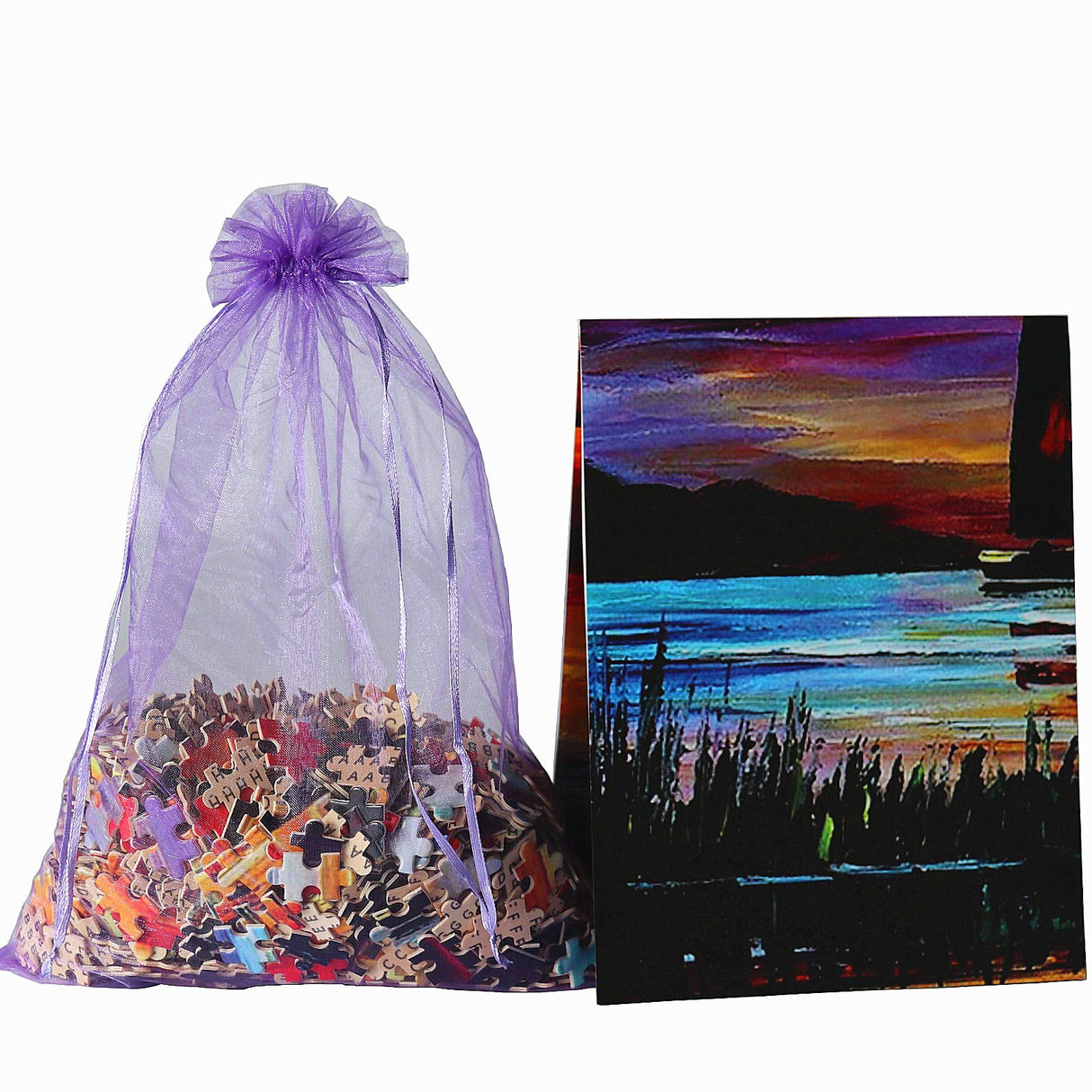 Moruska Sunrise Sailing Boat Puzzle for Adults 1000 Piece Wooden Jigsaw Puzzle Gradient Color Oil Painting Art Puzzles Difficult and Unique Moruska