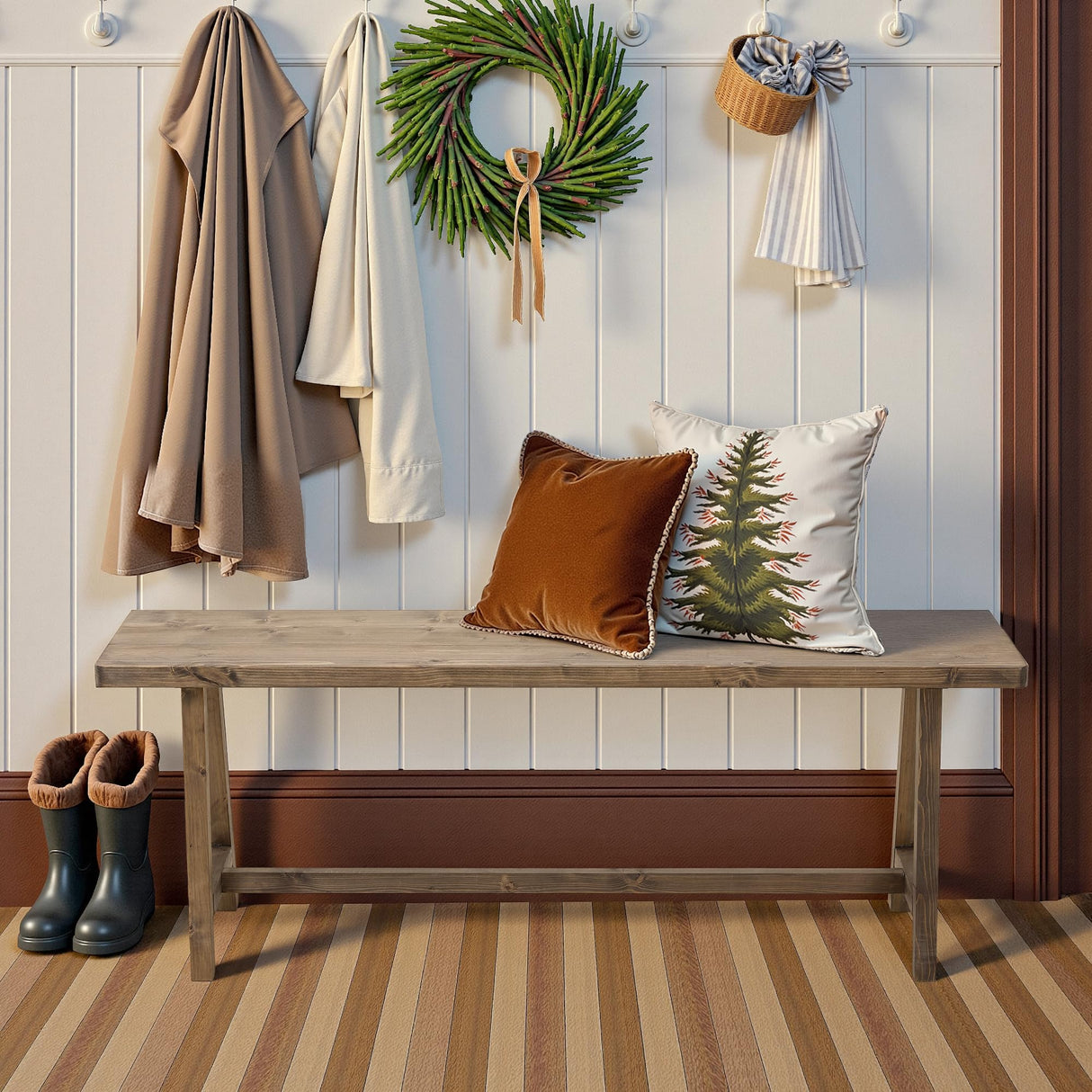 Warmiehomy Solid Wood Bench, 47.2” Rustic Farmhouse Entryway Bench for Living Room Dining Room Hallway Closet Room, Indoors & Outdoors Bench Warmiehomy