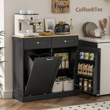 Spurgehom 13 Gallons Tilt Out Trash Cabinet Kitchen Storage Cabinet Free Standing Recycling Cabinet Trash Can Holder with Hideaway Drawers Pet Proof Trash Can for Kitchen Living Room, Black Spurgehom