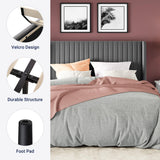 Allewie Full Size Velvet Bed Frame/Vertical Channel Tufted Wingback Headboard/Upholstered Platform Bed/Strong Wooden Slats/No Box Spring Needed/Easy Assembly/Grey Allewie