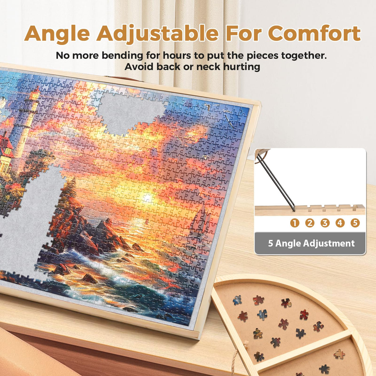 2 in 1 Rotating Tilting Puzzle Board with Drawers, 1500 Piece Jigsaw Puzzle Board with Protective Cover 4 Wheels 4 Sorting Trays, Puzzle Table for Puzzle Lovers, 35 X 27 Inch Lafati