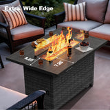 ABCASA 9-Piece Half Moon Patio Furniture Set with 44" Fire Pit Table, Curved Outdoor Sofa Set w/Thick Cushion & Wedge Side Table, Wicker Patio Sectional Conversation Sets for Porch,Backyard (Grey) ABCASA