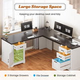 SEDETA Farmhouse 69" Executive L Shaped Desk, Home Office Desk with Drawers and Storage Cabinet & Power Outlet, Corner Computer Desk, White SEDETA