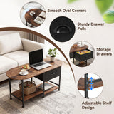 37" Oval Small Coffee Table with Storage,Modern Wood Living Room Center Table for Small Space,Apartment,Home Office,Drawer & Open Shelves,Easy Assembly,Rustic Brown Kratonix