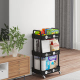 Laiensia 3-Tier Kitchen Storage Cart,Multifunction Utility Rolling Storage Organizer,Mobile Shelving Unit Cart with Lockable Wheels for Bathroom,Laundry,Living Room,With Classified Stickers,Black Laiensia