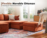 ABCASA Luxury Modular Sectional Sofa w/Storage Otoman, 99" U Shaped Modular Couch with Reversible Chaise, 5 Seater Sofa for Living Room, Apartment, Compact Spaces - Chenille Terracotta ABCASA