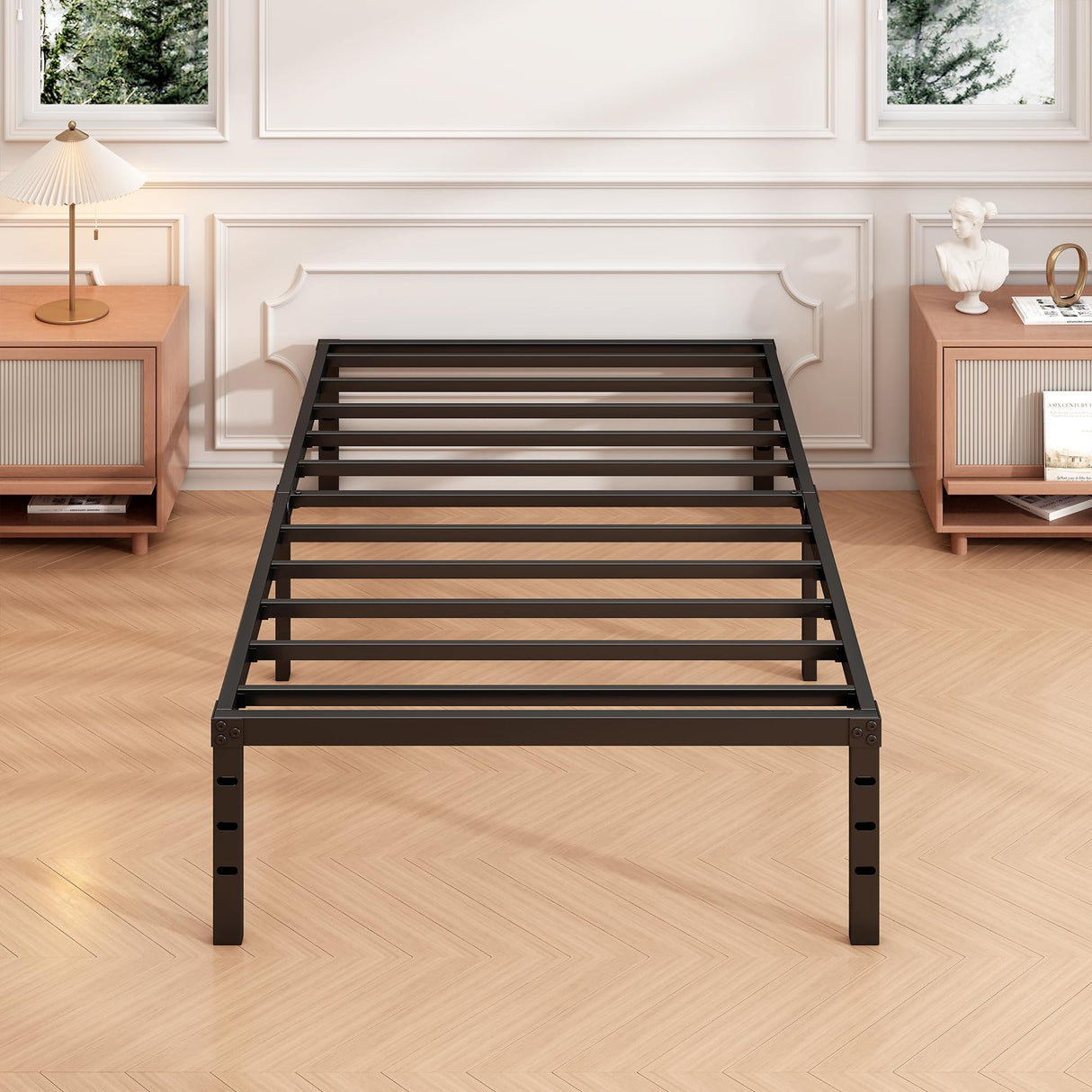 Hafenpo 14 Inch Twin Bed Frame - Sturdy Metal Platform Twin Size, No Box Spring Needed, Heavy Duty, Easy Assembly, Strong Bearing Capacity, Under Bed Storage, Black Hafenpo