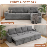 wanan 103" Sleeper Sofa, L-Shaped Sectional Sofa Bed with Storage Chaise, Reversible 2 in 1 Pull Out Couch with Cup Holders and Side Pockets for Living Room, Easy Assembly (Wool Blend, Grey) wanan