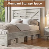 LUXOAK Queen Size Farmhouse Wooden Bed Frame, Platform Bed Frame with 49.2" Headboard/No Box Spring Needed/Noisy Free/Easy Assembly/Distressed White LUXOAK