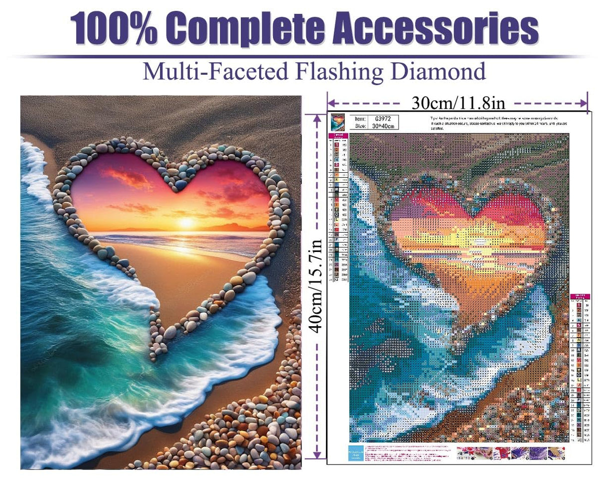STGLCR Beach Diamond Painting Kits for Adults, 5D Love Diamond Art Kits for Beginners, DIY Full Round Drill Paint by Diamonds,Sunset Diamond Art Kits Diamond Dots Home Wall Decor 12 x 16 Inch STGLCR