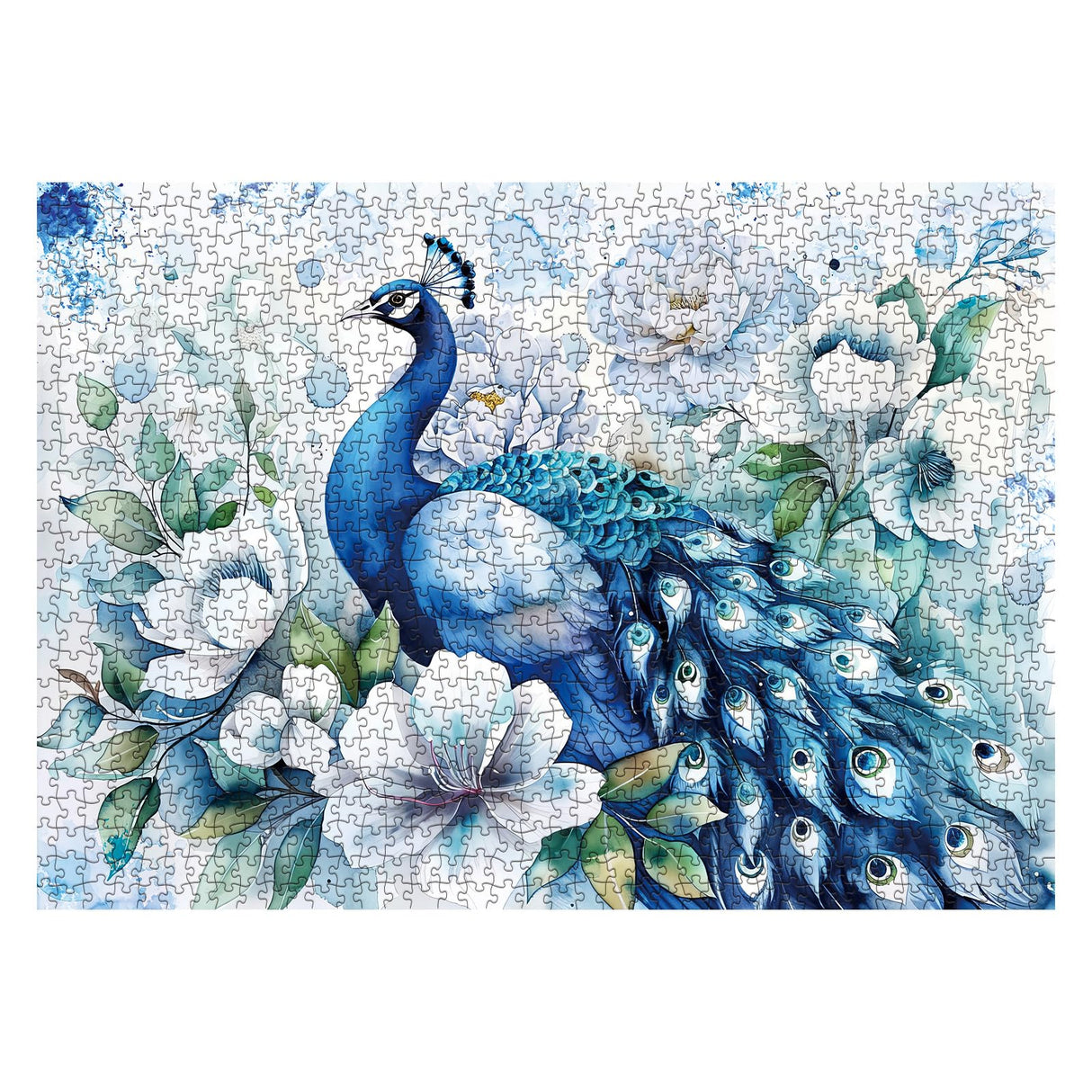 Blue Peacock Puzzles Flower Puzzle for Adults 1000 Pieces, Beautiful Bird Art Jigsaw Puzzles 1000 Pieces Nature Puzzle, Fantasy Green Peacock Painting Puzzle BBOLDIN