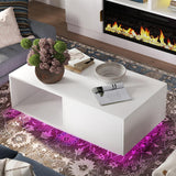COSVALVE Modern White LED Coffee Tables for Living Room with Drawer & 16-Color LED Lights, Rectangle Living Room Sofa Table with Ample Storage Space(23.6" D x 43.3" W x 15.7" H) COSVALVE