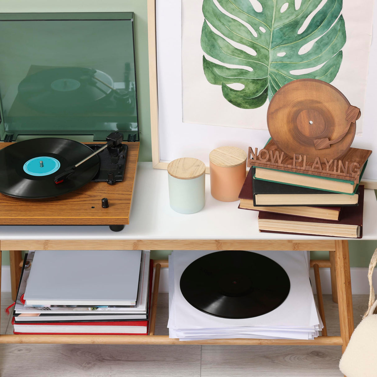 Heather & Willow Now Playing Vinyl Record Holder | Now Playing Vinyl Record Stand Display | Wood Vinyl Record Storage Stands for Albums | Now Spinning Vinyl Accessories Rack Heather & Willow