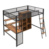 MaiDeHaoo Full Loft Bed with Desk and Storage Loft Bed Full with L Shaped Desk and Cabinet - Black MaiDeHaoo