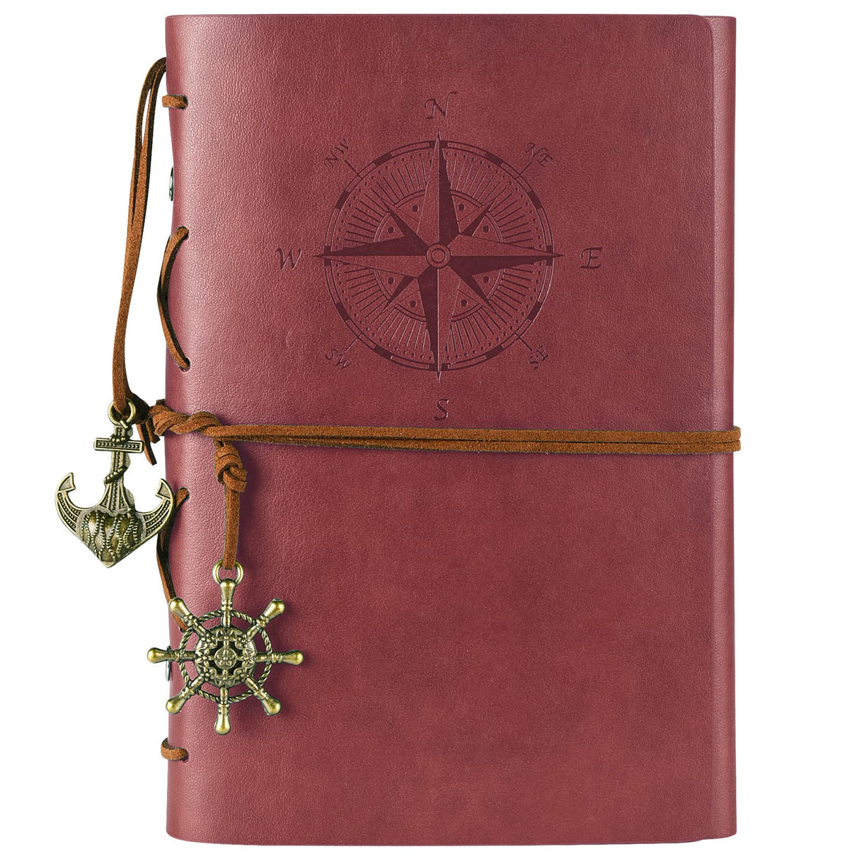 MALEDEN Leather Journal Refillable, Premium Spiral Notebook Classic Binder Vintage Embossed Travelers Journal with Blank Paper and Retro Pendants (Red) MALEDEN