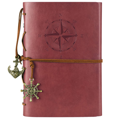 MALEDEN Leather Journal Refillable, Premium Spiral Notebook Classic Binder Vintage Embossed Travelers Journal with Blank Paper and Retro Pendants (Red) MALEDEN