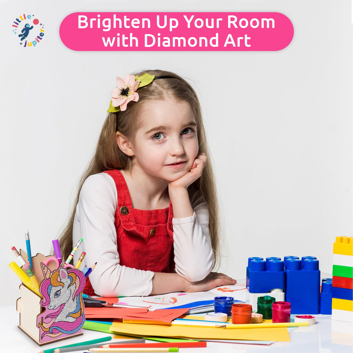 Little Jupiter Unicorn Diamond Art Kids Pencil Holder - Unicorn Crafts - Pencil Holder for Desk - Gem Art - Dot Art Kits Little Jupiter