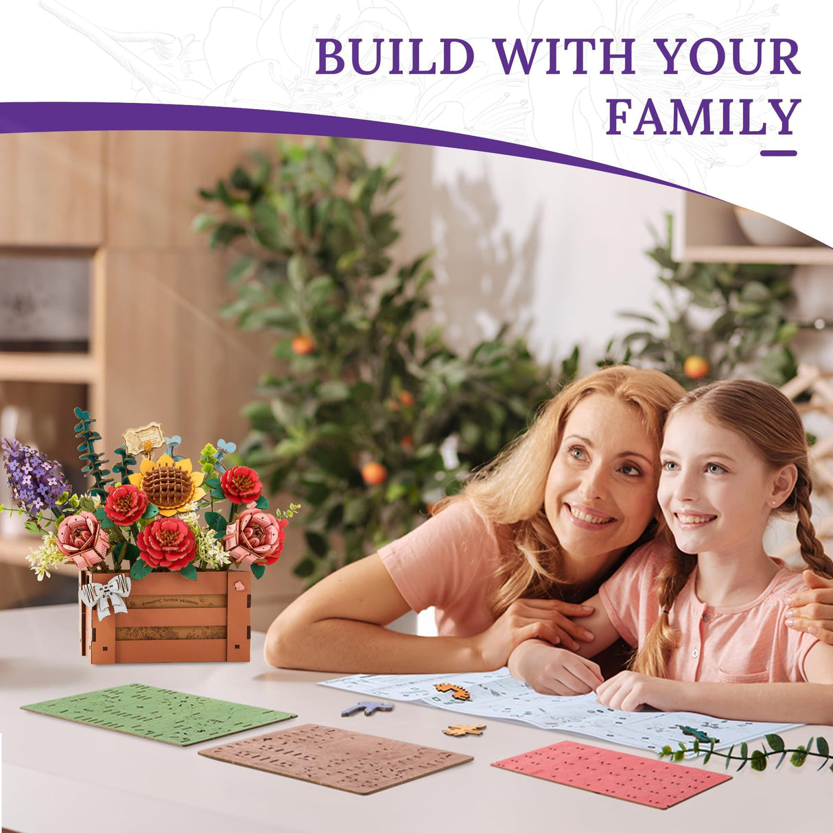 Wowood 3D Wooden Flower Puzzle for Adults-Wooden Bloom Box, DIY Craft Model Kit Building Set, Botanical Decor Creative Gift for Lovers Nature Enthusiasts (658PCS) Wowood