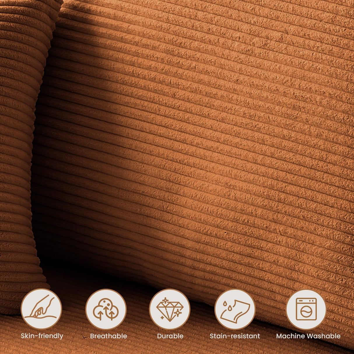 Modular Sectional Sofa, 108" L-Shaped Boneless Couch with Deep Seat, Corduroy Cloud Couch for Living Room, Bedroom, No Assembly Required, Ship in a Box, Orange RUMBALUXY