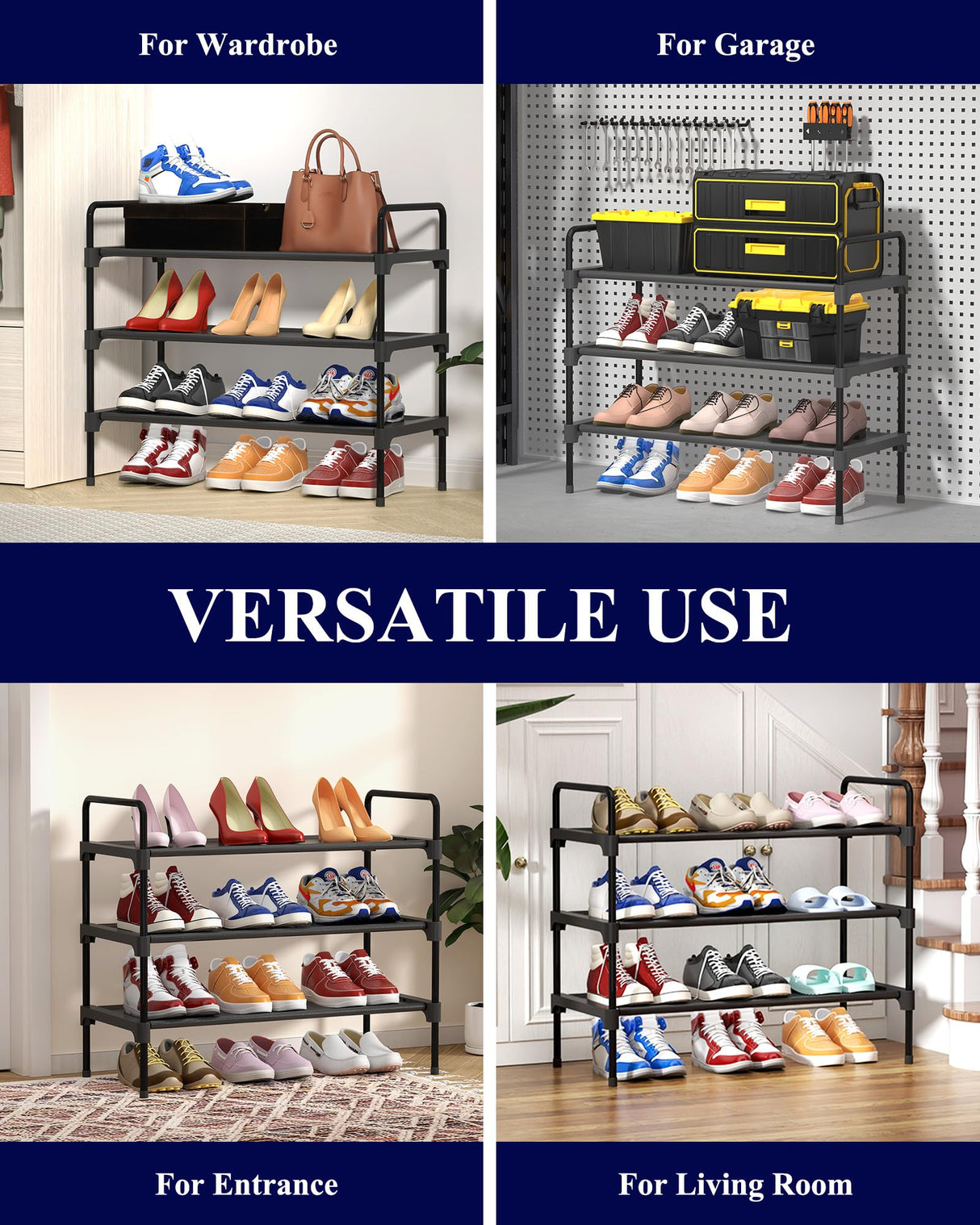 Kitsure Shoe Rack for Closet, Sturdy and Long-Lasting Shoe Shelf, Shoe Rack for Entryway, Personalized DIY Shoe Organizer, Shoe Rack Organizer for Space-Saving, 27.6" x 11.8" x 22.6", Black Kitsure