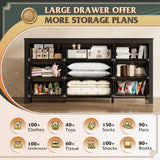 WLIVE Farmhouse 9 Drawer Dresser, 63" Wide Dresser Storage Organizer, Wood Dresser for Bedroom,TV Stand for 70 inch TV, Chest of Drawers for Living Room, Hallway, Ball Bearing Slide (Black) WLIVE