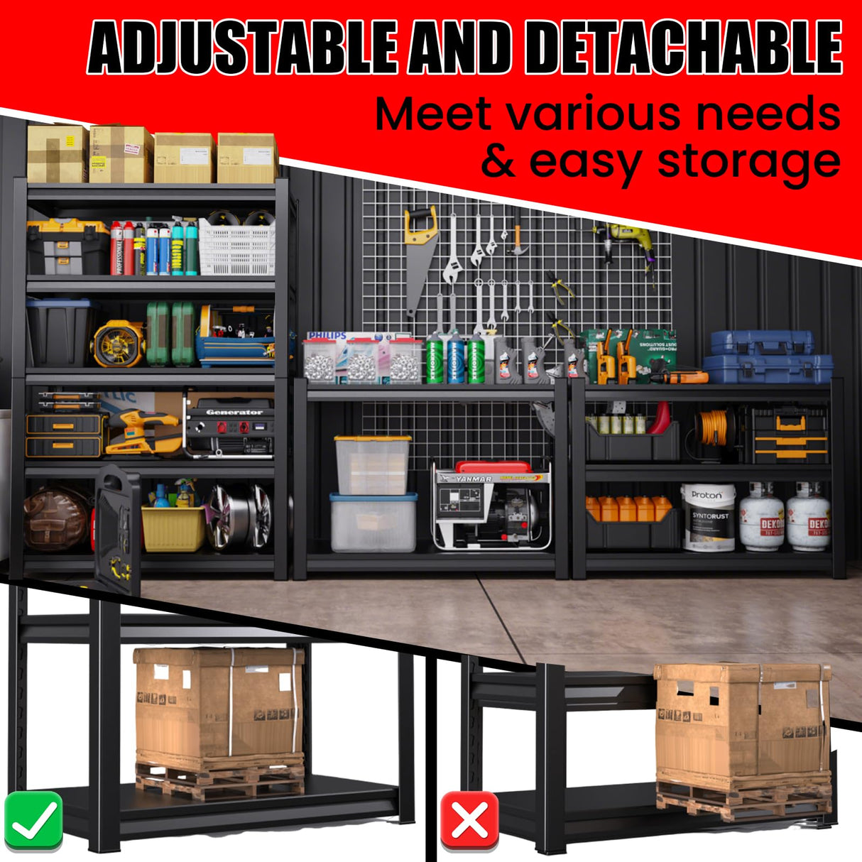 ZZXCBB Garage Shelving Heavy Duty, Adjustable 5-Tier Garage Shelves,3000LBS Metal Storage Shelves,Shelving Unit and Utility Storage Rack for Basement,Easy Assembly,Black 72''H x 35.4''W x 15.7''D ZZXCBB