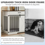 KACVON 37.8" Dog Crate Furniture - Indoor Wooden Dog Kennel Furniture with Sliding Barn Door and Storage Drawer, White KACVON