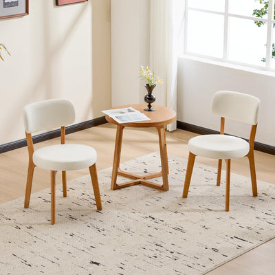Furniliving Wooden Dining Chairs Set of 2, Mid-Century Modern Linen Upholstered Kitchen Chair with Solid Oak Wood, Farmhouse Dining Room Chairs, Beige