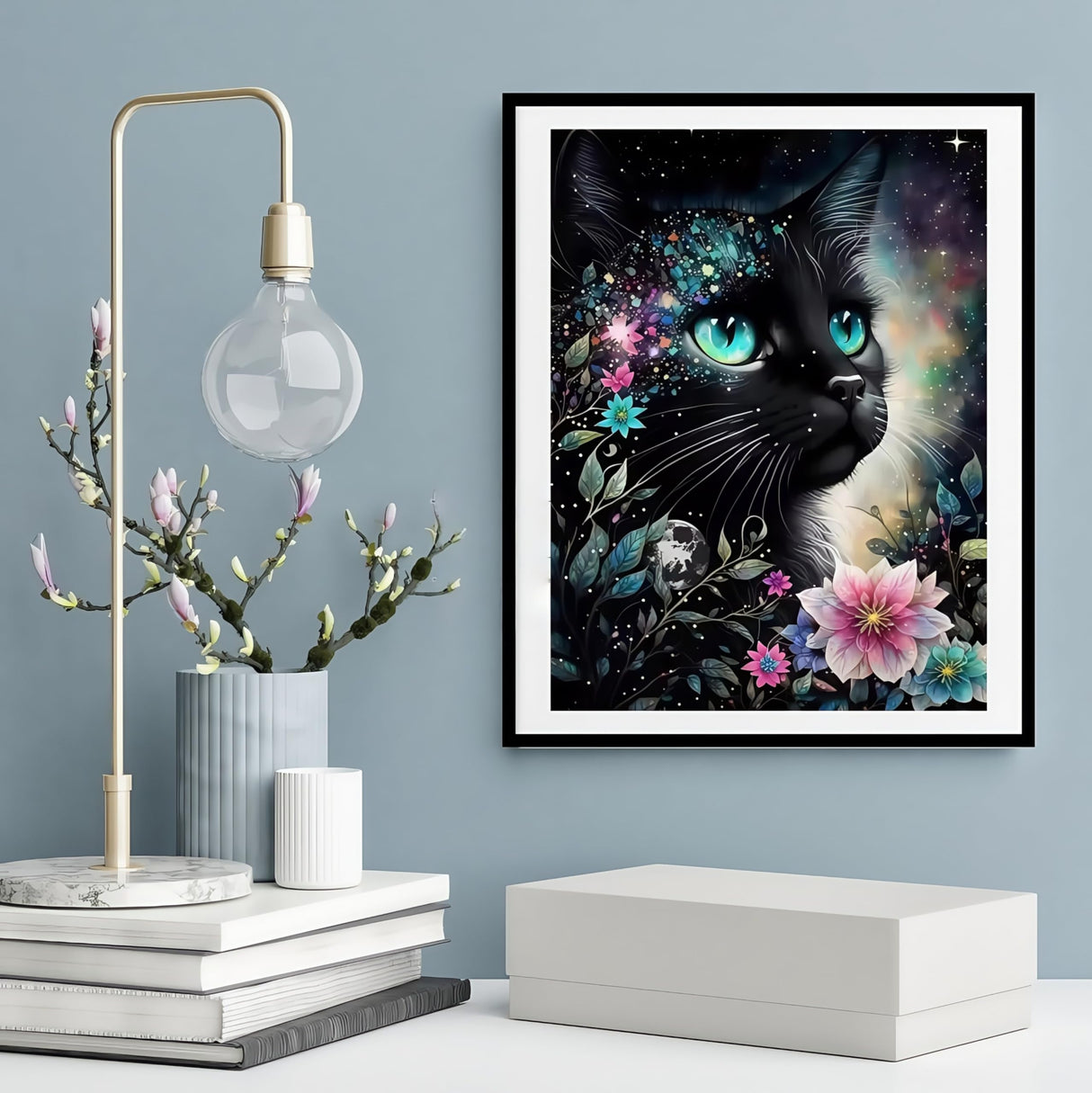 CSZPPQAF 5D Diamond Art Kits for Adults, Black Cat Flower Diamond Painting Kits for Adults Beginner, 5D DIY Full Drill Diamond Dots Paint by Diamonds Gem Painting for Home Decor 12x16 Inch CSZPPQAF