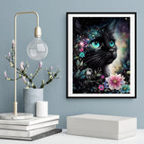 CSZPPQAF 5D Diamond Art Kits for Adults, Black Cat Flower Diamond Painting Kits for Adults Beginner, 5D DIY Full Drill Diamond Dots Paint by Diamonds Gem Painting for Home Decor 12x16 Inch CSZPPQAF
