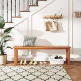 Tangkula Outdoor Wood Bench, 59” Long Patio Dining Bench, Backless Wooden Bench with Teak Oil Finish & Slat Seat, Accent Entryway Bench, Farmhouse Bench for Yard, Garden, Porch, Indoors Tangkula