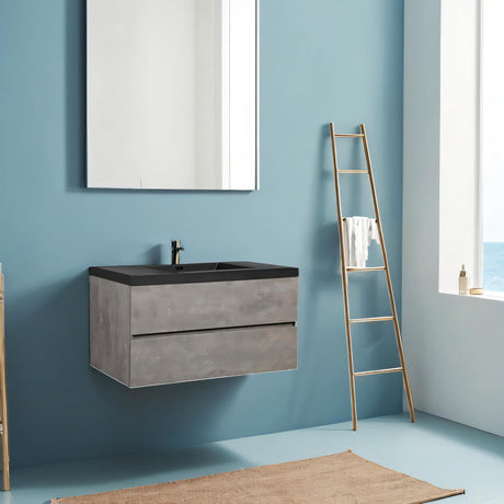 48 inch Floating Bathroom Vanity with Sink, Modern Wall-Mounted Bathroom Storage Vanity Cabinet with Black Quartz Sand Top Basin and Soft Close Drawers,Clean and Functional，Closeout Bathroom Vanities WoodArtSupply
