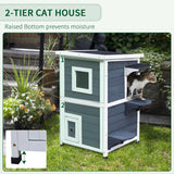 PawHut Outdoor Cat House with Escape Door, Weatherproof 2-Story Wooden Feral Cat Shelter with Opening Asphalt Roof, Dark Gray PawHut