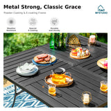 MFSTUDIO 60" Square Metal Outdoor Dining Table, Large Patio Furniture 8 Person Table with Adjustable Umbrella Hole for Deck,Backyard,Lawn,Garden(Black) MFSTUDIO
