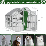 YOPTO 110" Outdoor Cat House Big Catio Wooden Cat Shelter Enclosure with Platforms,Upgrade Waterproof Cover,Large Spacious Interior,Two Small Sliding Doors,Grey&White YOPTO