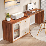 LITTLE TREE L-Shape Computer Desk, Corner Desk Writing Desk Study Desk with File Cabinet, Extendable PC Study Desk Corner Table, Home Office Corner Desk, Easy to Assemble, Brown LITTLE TREE