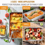 E-far Baking Pans Set of 3, Stainless Steel Sheet Cake Pan for Oven - 12.5/10.5/9.4Inch, Rectangle Bakeware Set for Cake Lasagna Brownie Casserole Cookie, Non-toxic & Healthy, Dishwasher Safe E-far