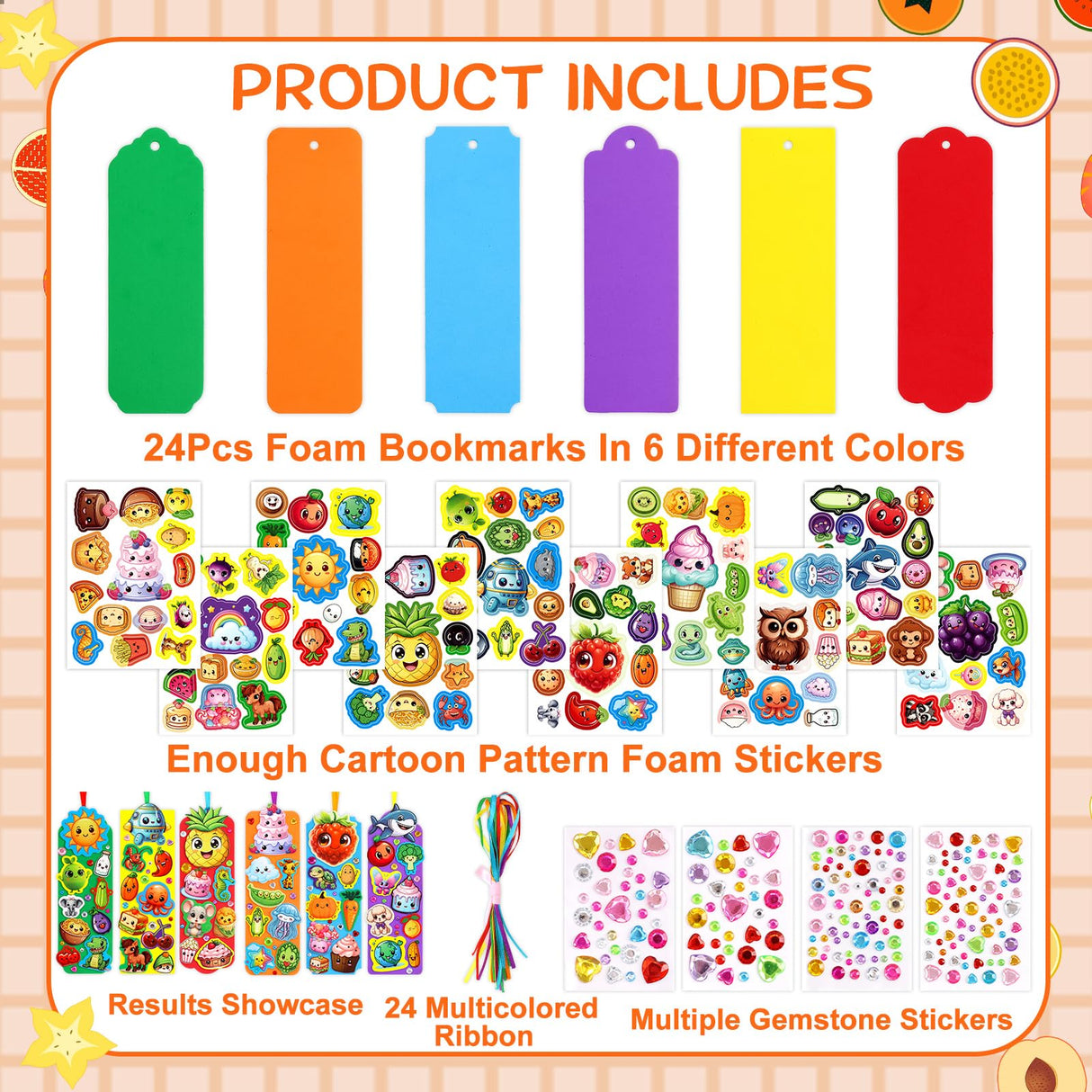 Summer Crafts Kits Kids DIY Bookmark Kit Foam Bookmarks Crafts Art Sets Fruits Sweet Treats Sun Ornaments Stickers for Kids Classroom Activities Rewards Party Favor 24 Pcs Treasure Cove