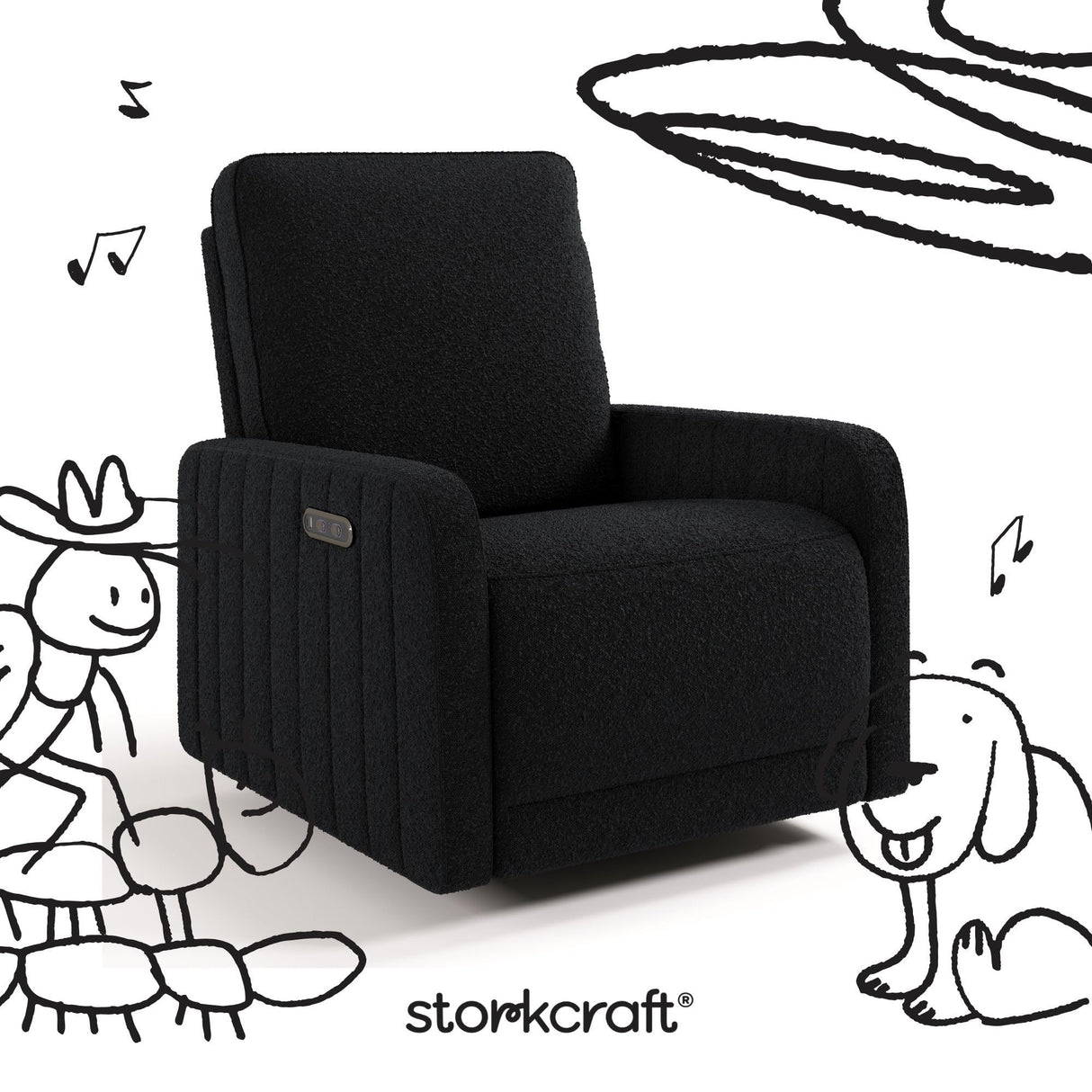 Storkcraft Kyoto Deluxe Extra-Wide Power Recliner Swivel Glider (Black Boucle) – Premium Electronic Power Recliner for Nursery, Includes Dual-USB Charging Port, Extra Wide Glider Rocking Chair Storkcraft